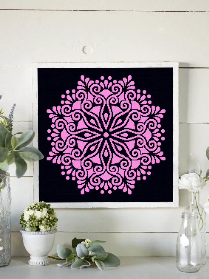 Mandala cross stitch pattern download PDF Flower mandala pattern digital Monochrome cross stitch chart Floral ornament embroidery PDF #M104