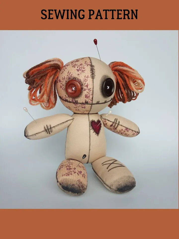 Doll With Button Eyes Sewing Pattern PDF (2 sizez)
