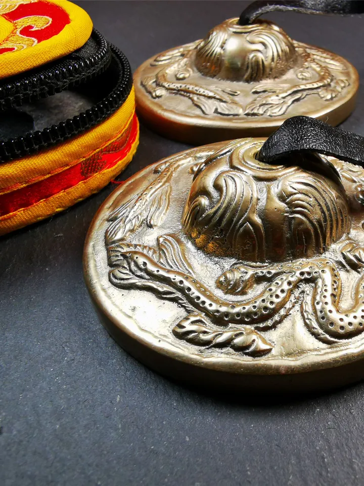 Gandhanra 2.7&quot; Tibetan Cymbals,Dragon Pattern Tingsha Bell,Buddhism Ritual Implement,Handmade in Nepal
