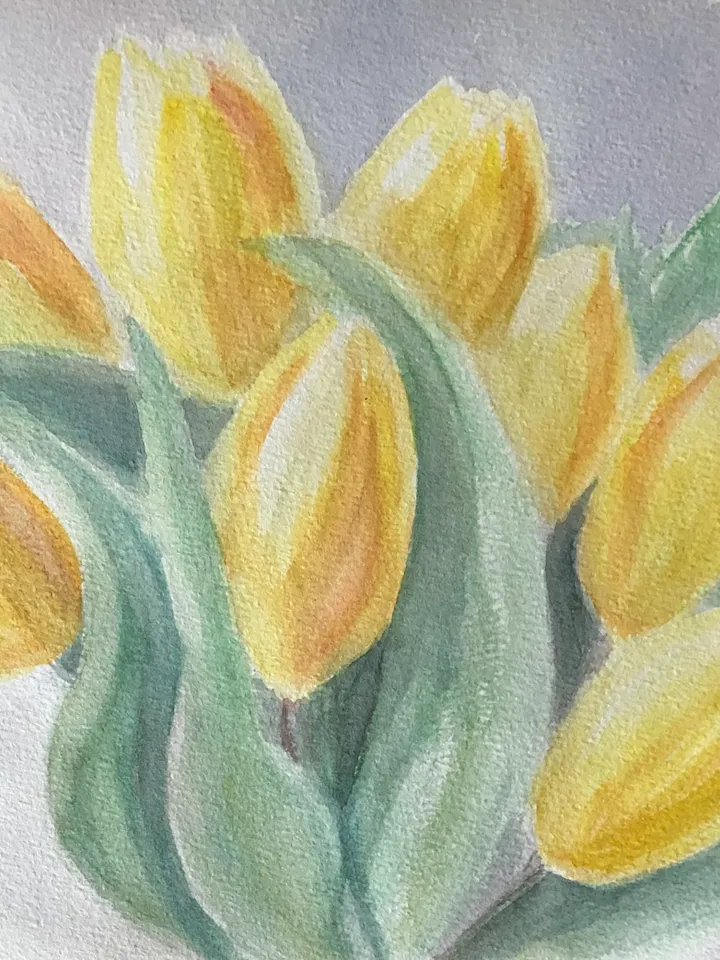Yellow tulips painting flowers original artwork watercolour painting wall art hand painted