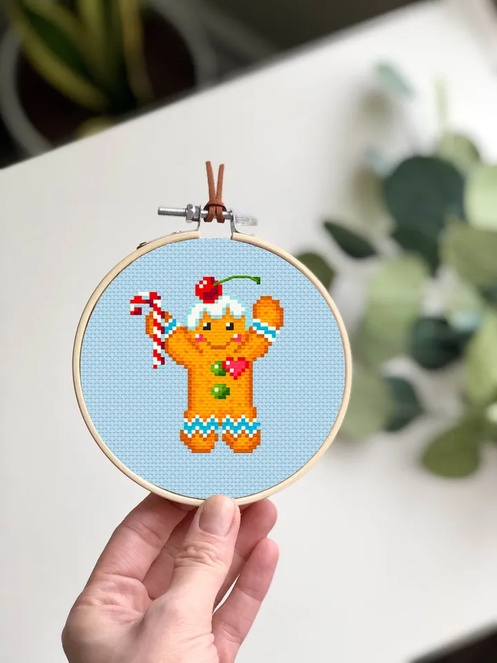 Small Christmas cross stitch pattern download PDF Funny gingerbread man cross stitch Christmas pattern digital Winter holiday embroidery #N8