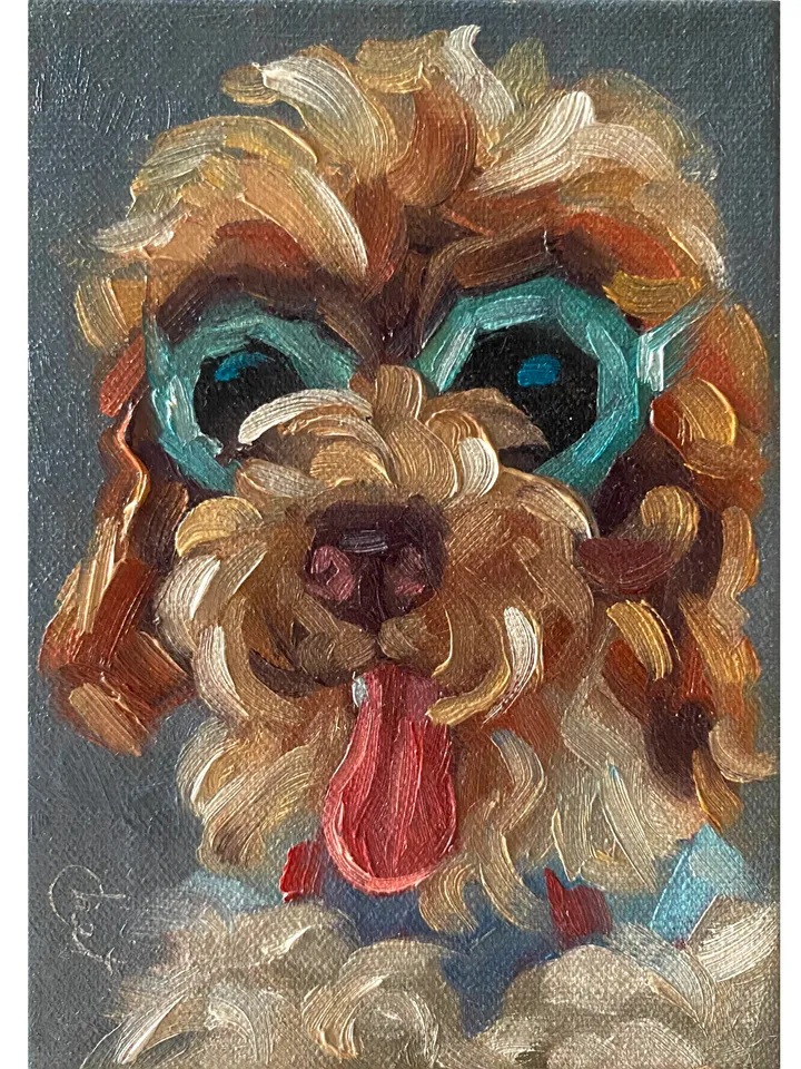 Dog oil painting original, Pet portrait artwork, Animal miniature wall art 4x6