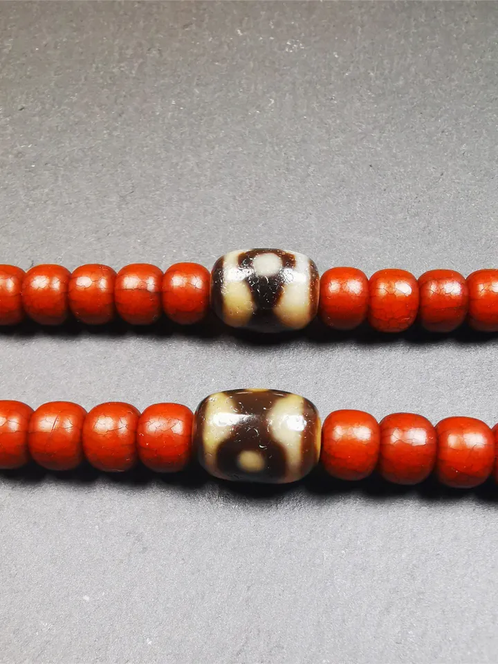 Gandhanra Tibetan Mandala 3 Eyes Dzi Bead Accessories,Dzi Spacer Beads,Marker Beads for Mala Necklace,0.47&quot; × 0.6&quot;