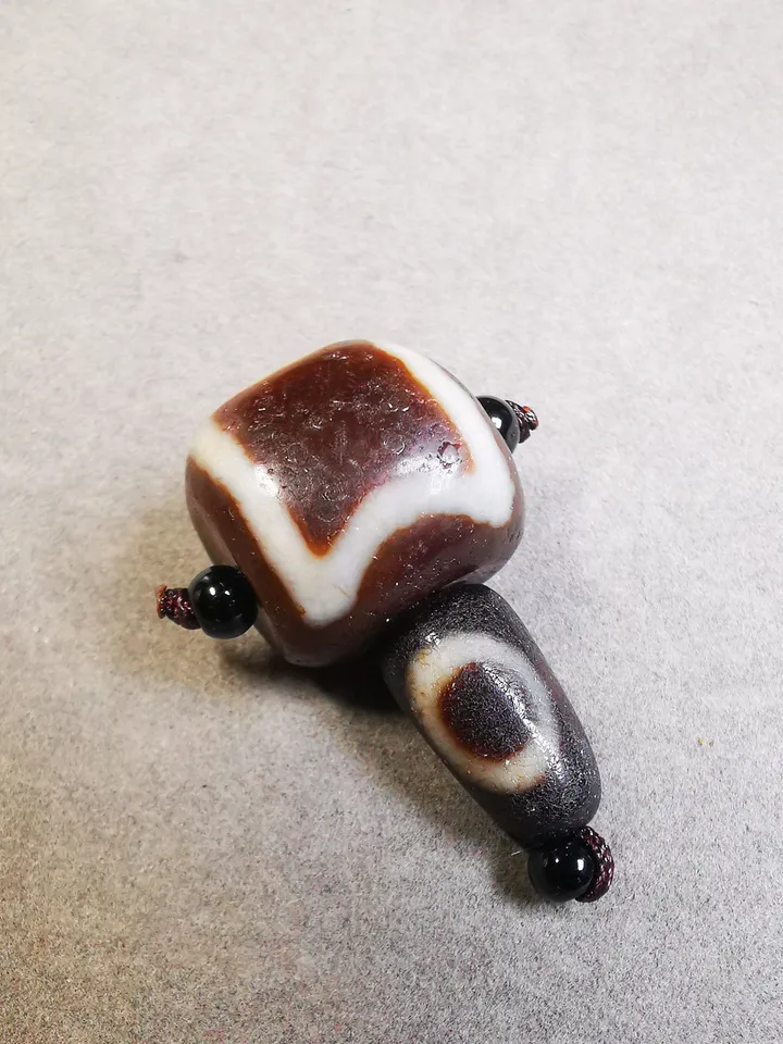 Gandhanra Old Sky Earth Dzi Guru Bead,T-drilled 3-Hole Mala Bead, Prayer Bead,Connector Bead for Buddhist Bead