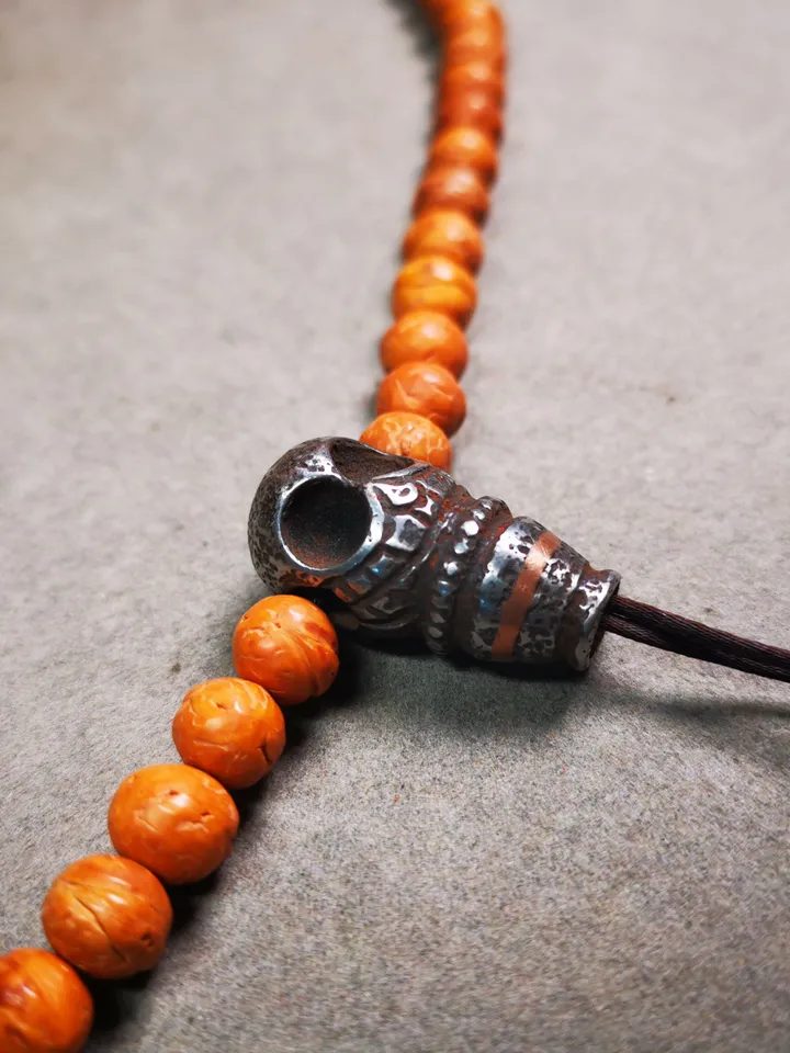 Gandhanra Cold Iron Guru Bead, T-drilled 3-Hole Mala Bead, Prayer Bead Accessories,Connector Bead for Buddhist Bead