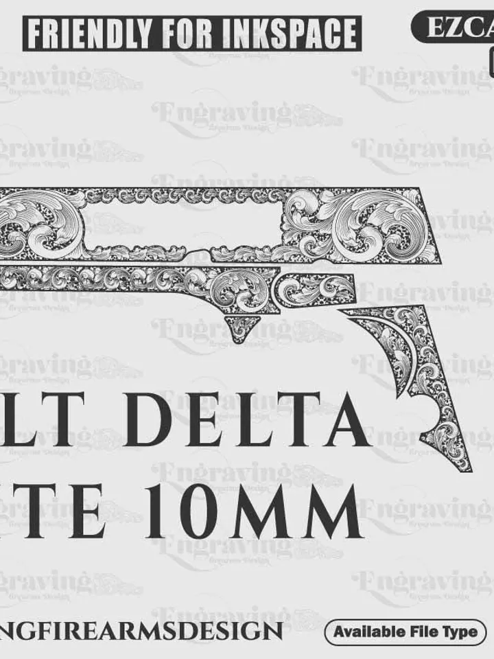 Colt Delta Elite Scroll with pattern Design Svg,lasercut,svgdesign,engravingfiles,laserpattern,engravingdesign,engravingpattern,engraving