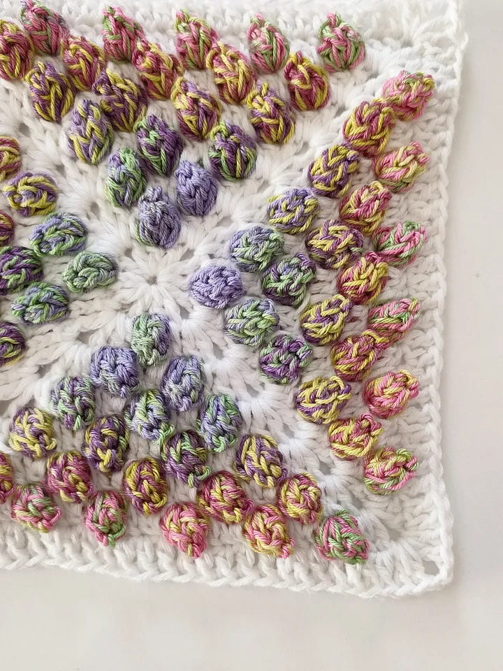 Granny square crochet pattern, popcorn granny square for blanket, easy square crochet pattern