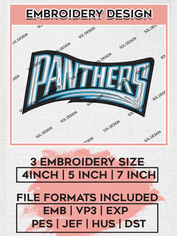 NFL Carolina Panthers Wordmark Embroidery Designs, NFL Panthers, NFL Embroidery Designs, NFL Carolina Panthers Machine Embroidery Design, Digital Download
