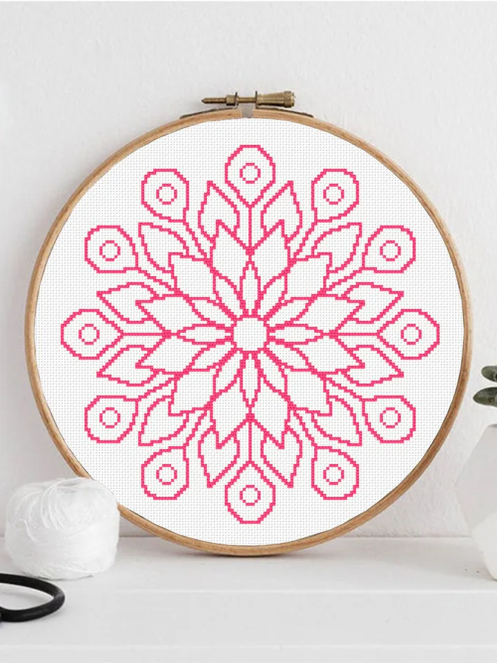 Easy mandala cross stitch pattern download PDf, Monochrome floral ornament cross stitch chart, Quick beginner stitch, DIY Home decor #M22