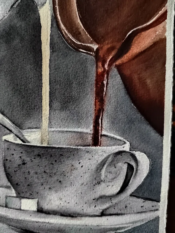 Coffee with Milk Artwork Original Watercolor Painting Cup of Coffee Art 8.27x5.91 in by SoftWaves