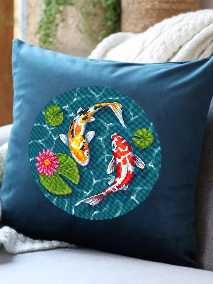 Koi pond cross stitch pattern download PDF Koi fish cross stitch chart, Fish embroidery design, Oriental decor, Water lily cross stitch #L50
