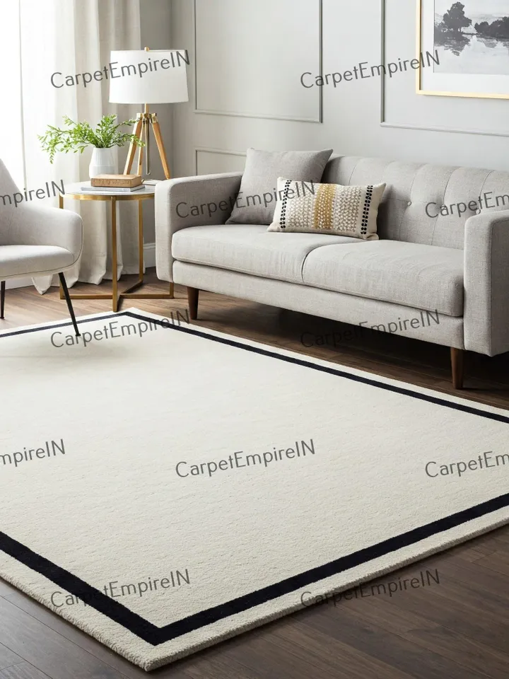 8x10 border rug, white rug, handmade rug, white and black rug, living room rug, runner rug, 2. 5x8 runner, 3x5, 5x7, 8x10, 9x12.