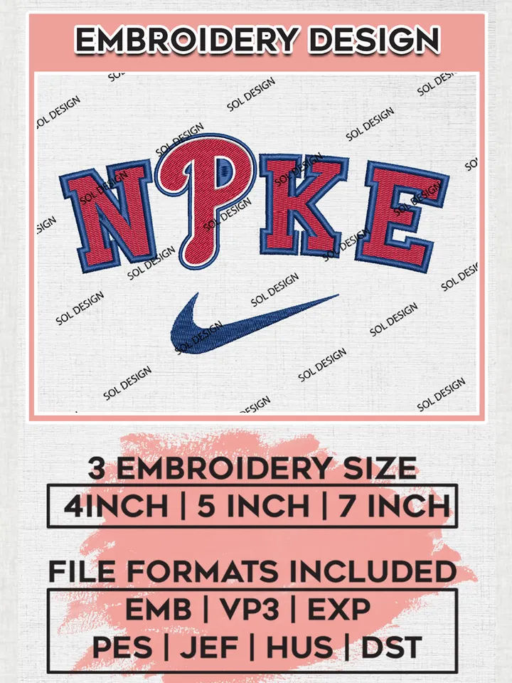 Nik.e Philadelphia Phillies Team Logo Embroidery Design, MLB Team Embroidery files, Philadelphia Phillies Baseball Team, MLB Phillies Team, Digital Download