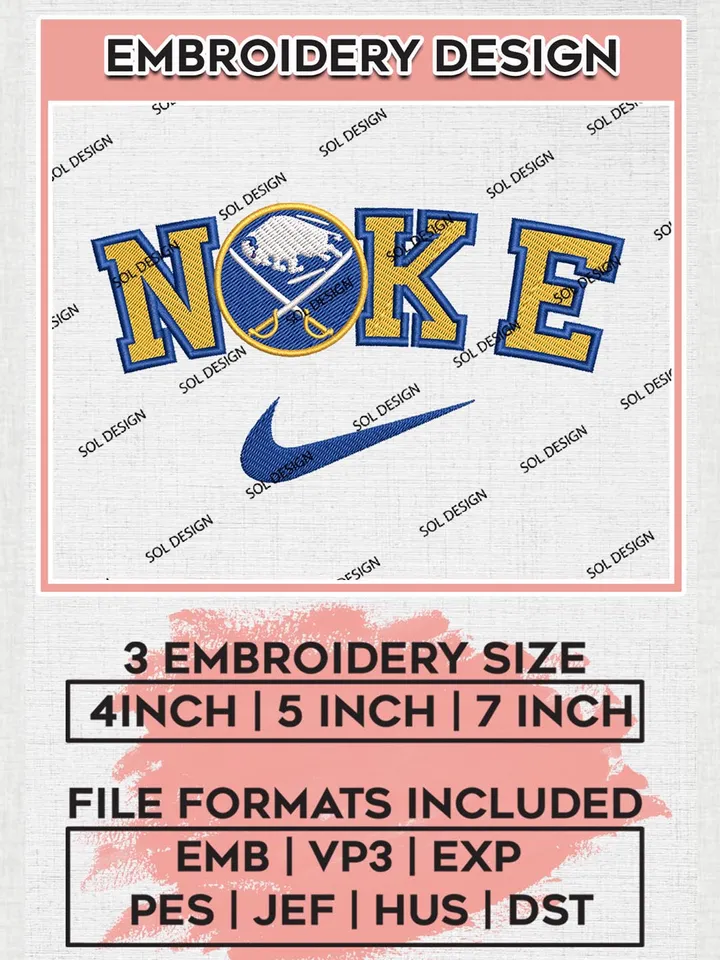Nike Buffalo Sabres Machine Embroidery Files, NHL Buffalo Sabres Embroidery Designs, NHL Sabres Logo, NHL Machine Embroidery Designs, Digital Download