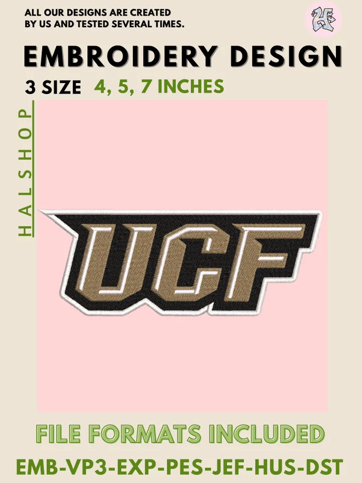 UCF Knights Machine Embroidery Design – NCAA College Team Digital Embroidery File ⚔️🎓