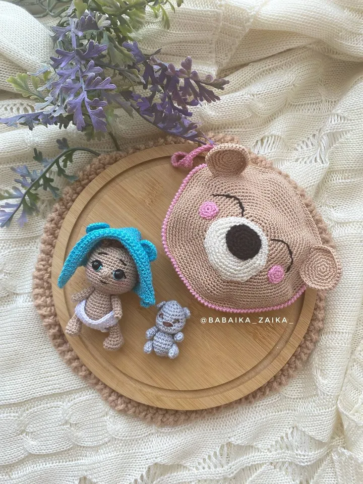 PDF Crochet Baby Doll in the wallet Pattern, Amigurumi bag, Crochet baby pattern, Amigurumi doll pattern, crochet Teddy Bear Pattern