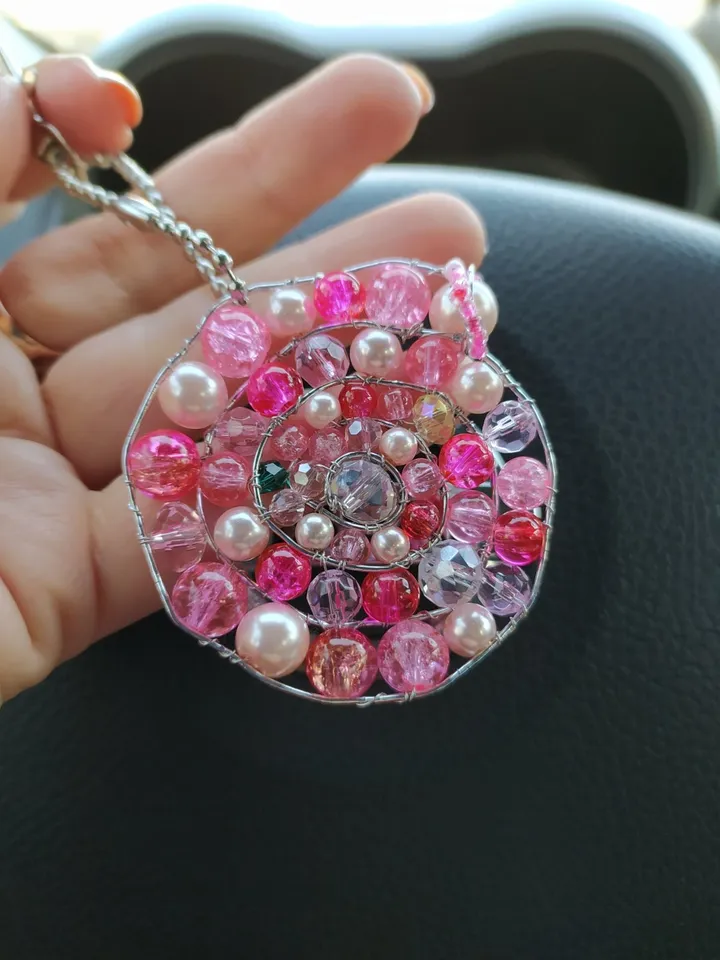 shell pendant, beaded spiral, keychain, mandala, amulet, decoration,car decor