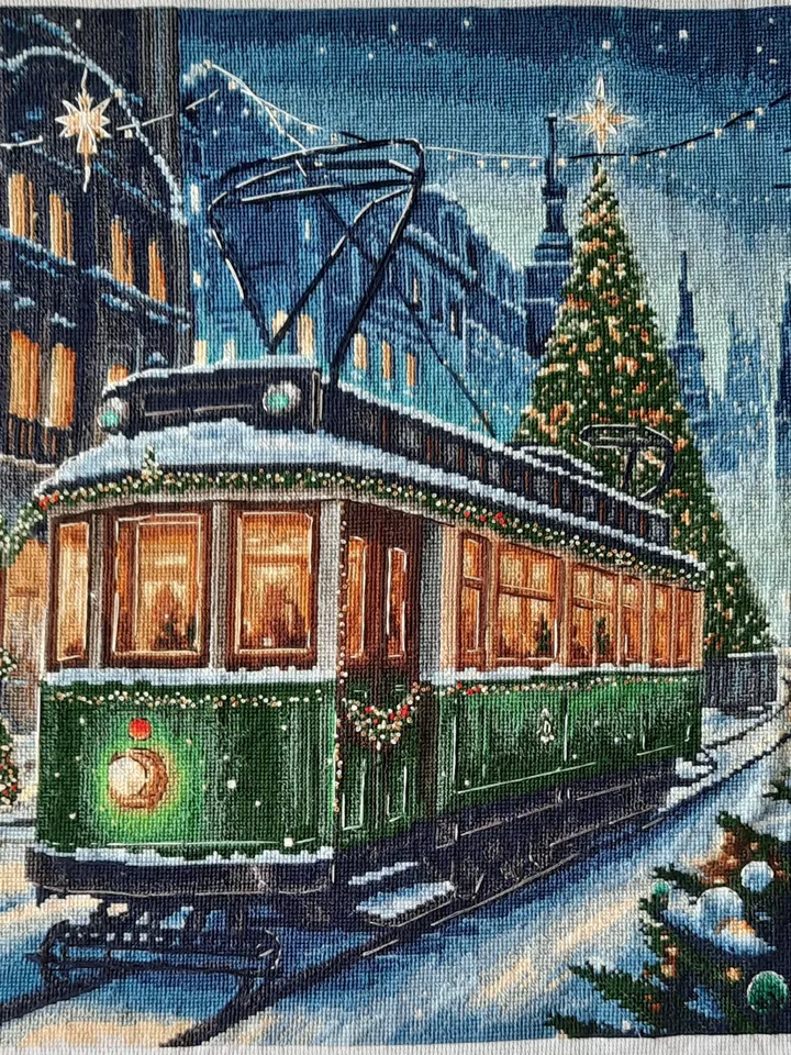Christmas Tram Finished Cross Stitch Embroidery