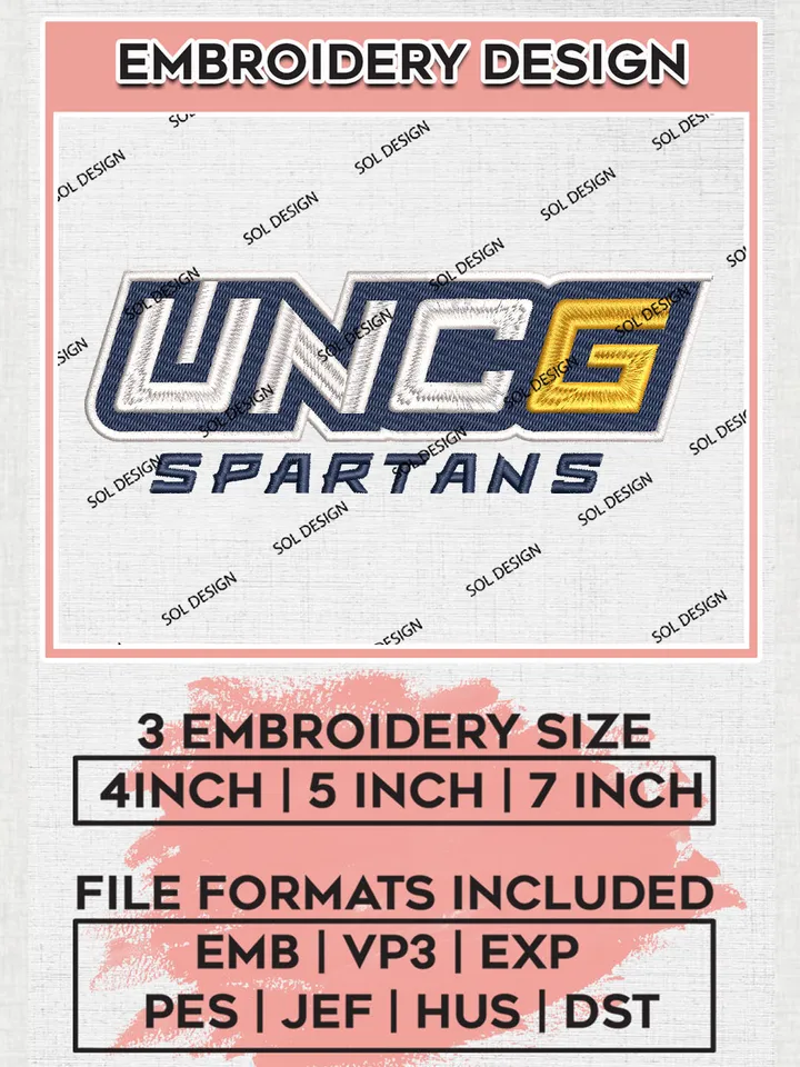 UNCG Spartans College Team Logo Embroidery Design Files, NCAA UNC Greensboro Spartans Machine Embroidery, NCAA Teams, 3 sizes, NCAA Machine embroidery designs, Digital Download