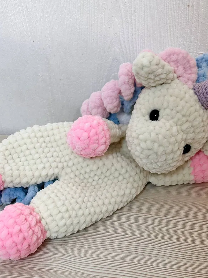 Crochet unicorn snuggler Handmade plushie toy for kids Unicorn cuddle stuffed toy