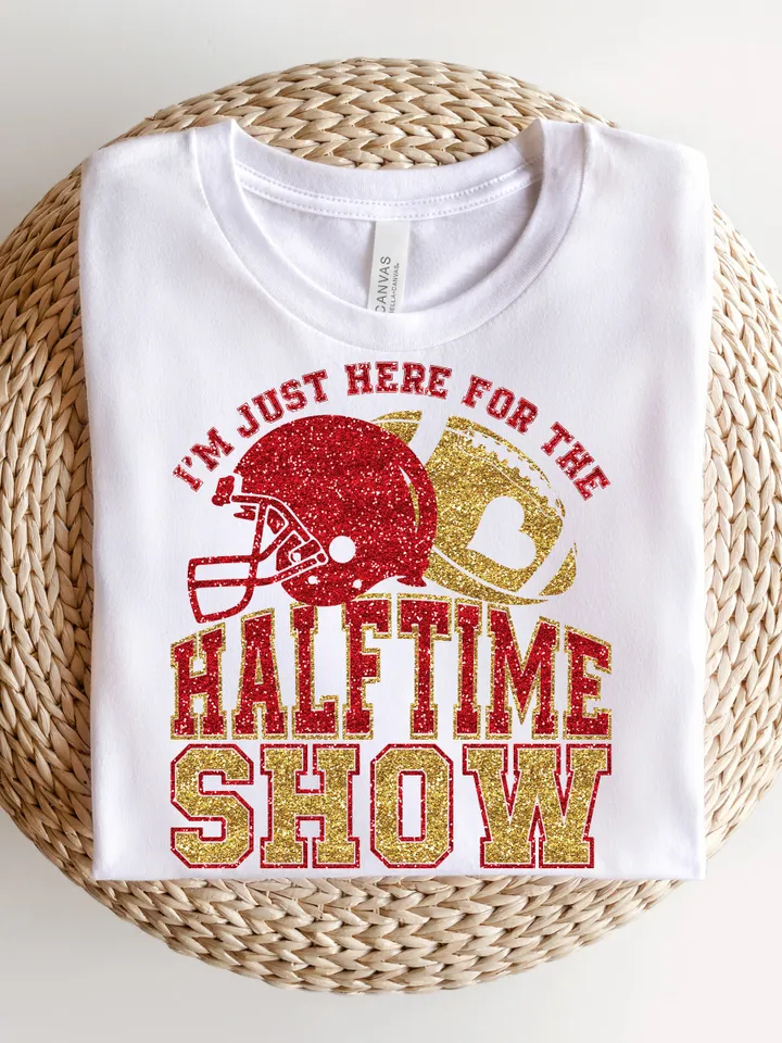 Just Here For Halftime Show Sparkly Faux Sequins Superbowl Png, Game Day Shirt Design, Trendy Superbowl Png, Kansas City Football PNG