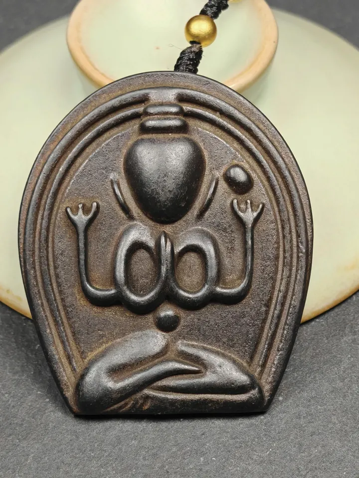 Vintage Tibetan Chenrezig / Padmapani Amulet,Gandhanra Buddhism Badge Pendant, Spiritual Gift,Protective Charm,Made of Thokcha,49×42mm