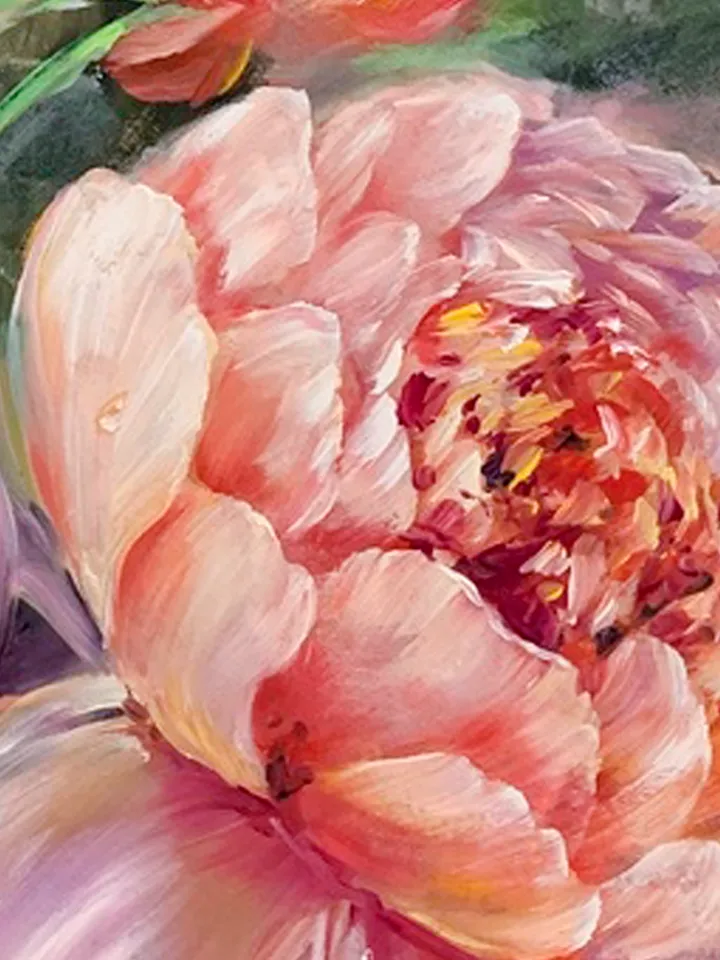 Peonies, flowers, oil painting on cardboard