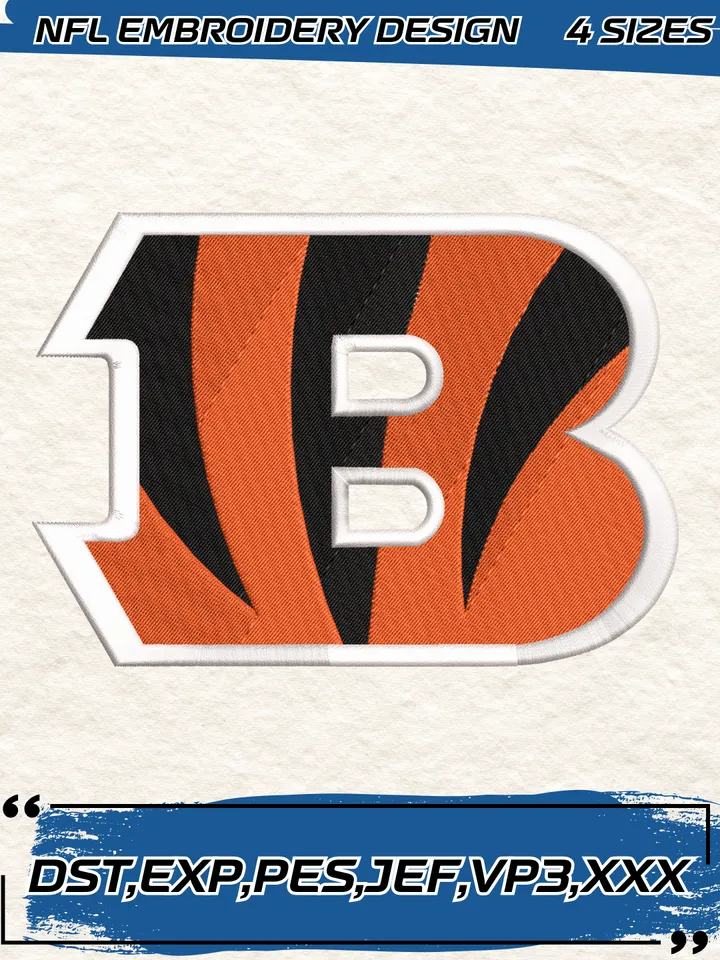 Cincinnati Bengals Embroidery Design,NFL Logo Embroidery Design,Machine Embroidery Design File,4 Sizes, Digital Download