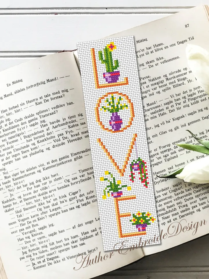 Plant bookmark cross stitch pattern PDF download House plants cross stitch chart, Floral bookmark pattern digital PDF, Book lover gift #B338