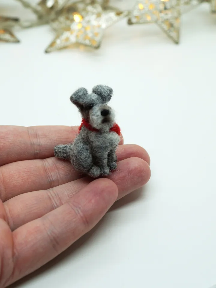 Tiny needle felted schnauzer, dog miniature, made to order