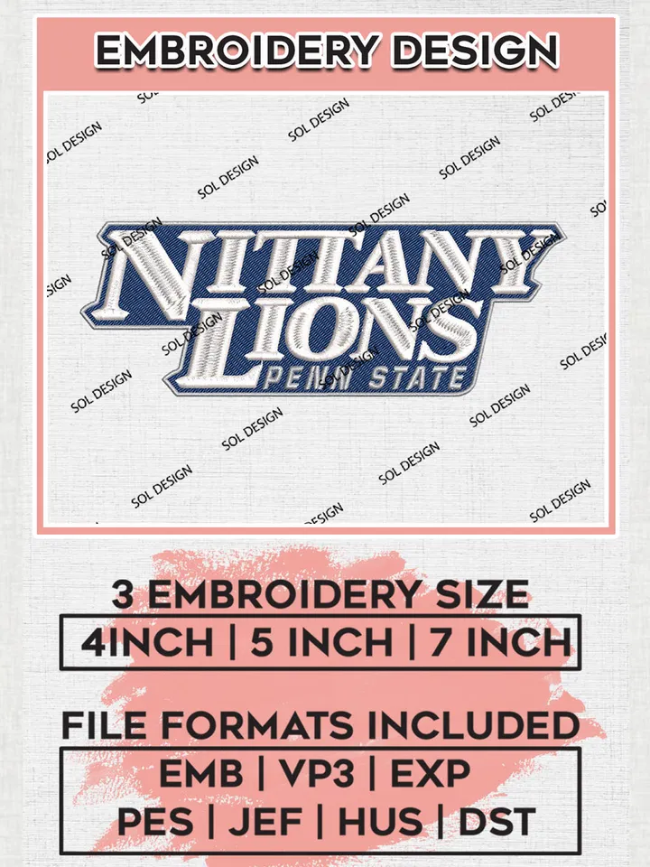 Penn State Nittany Lions Team Writing Logo Embroidery Design Files, NCAA Penn State Nittany Lions Machine Embroidery, NCAA Teams, 3 sizes, NCAA Machine embroidery designs, Digital Download
