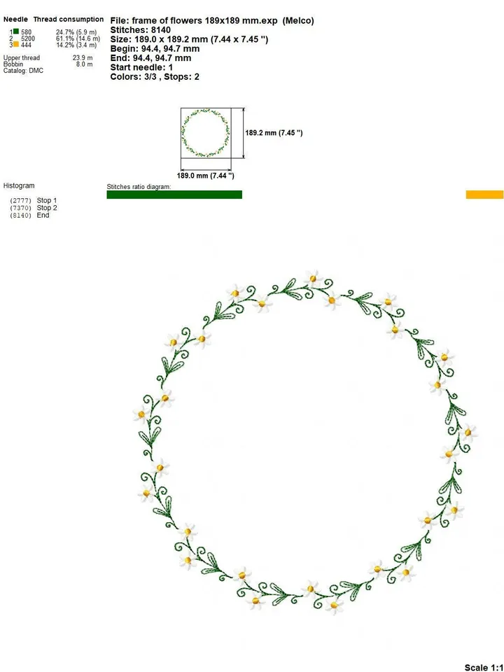 Floral wreath embroidery design Machine embroidery pattern 4 sizes, Circle frame of flowers embroidery files, Floral monogram download #R50