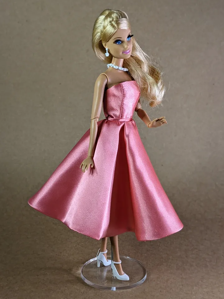 Handmade pink satin dress for 1/6 scale (11.5 Inch) girl doll