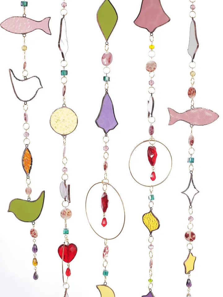 Garlands. Children's. Bells. Stars, Childhood Garland, Glass Bell Garland, Star Garland, Stained Glass Garland, Whimsical Glass Decorations, Holiday Garland with Bells and Stars