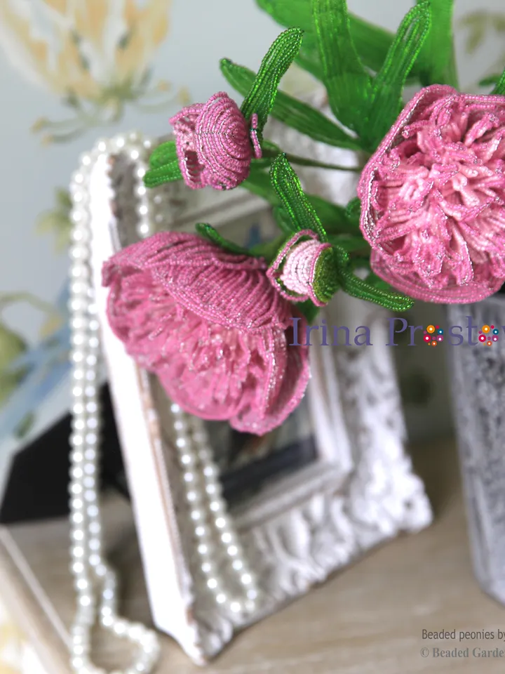 Beaded lilies of the valley, lilac, lupine, peony | Beaded Flowers pattern | Seed bead patterns