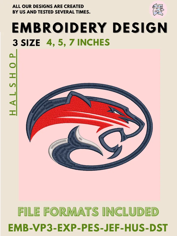 NCAA Houston Cougars Logo Embroidery Design – College Team Digital Embroidery File ❤️🐾