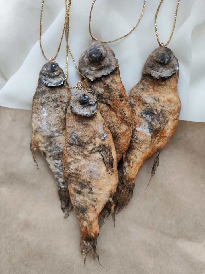 Set of Christmas ornaments.Dried fish