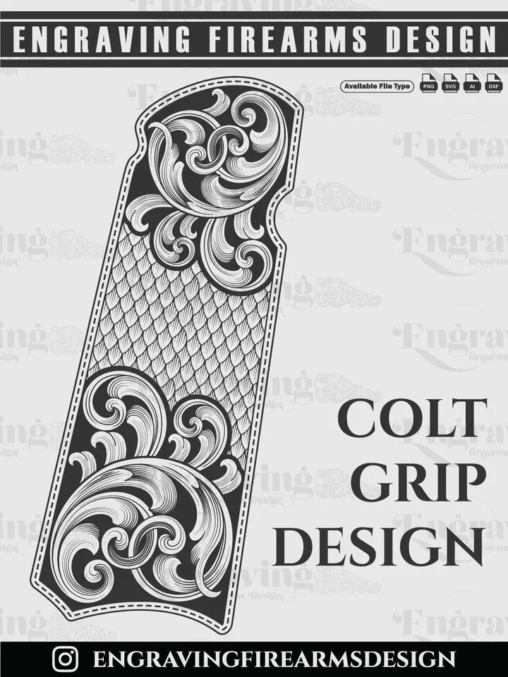 Colt 1911 Grip Engraving Design | Vector File Bundle for Laser Engraving
