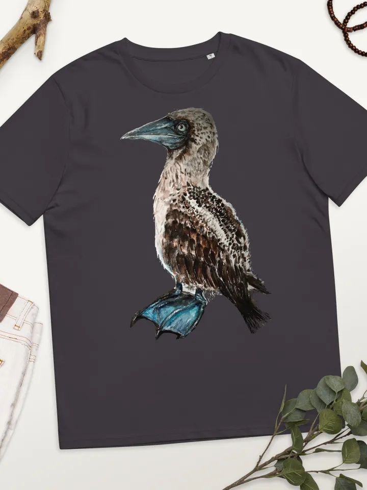 Blue footed booby unisex organic t shirt made with my original watercolor painting,unique handmade wearable gifts,exotic animals t shirts.
