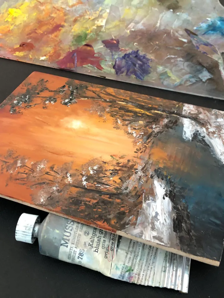 Forest Original Painting Oil Abstract Landscape Sunset Wall Art