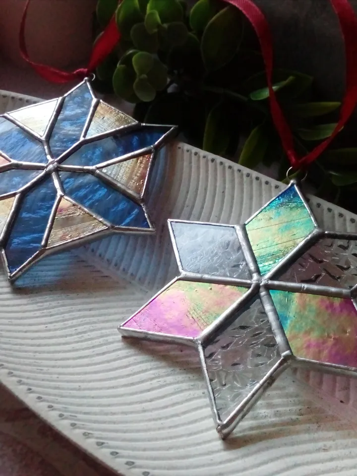 Set of 2 snowflake suncatchers, christmas ornaments, Christmas decorations, Xmas tree star, new year tree toy