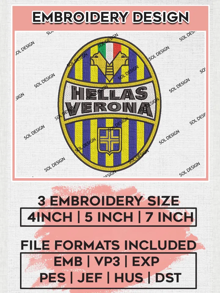 Hellas Verona F.C. Embroidery Design Files, Serie A Embroidery files, Serie A Hellas Verona F.C. Teams, Football, Digital Download