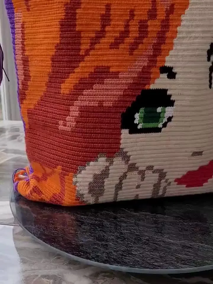 Crochet orange portrait Square backpack Art to wear purse Macrame shoulder straps Wayuu style bag Crochet festival bag Unique crochet bag
