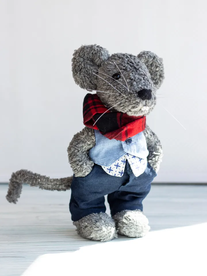 Handmade Collectible Stuffed Mouse: Unique Plushies and Art Toys for Sale/ Teddy Mouse