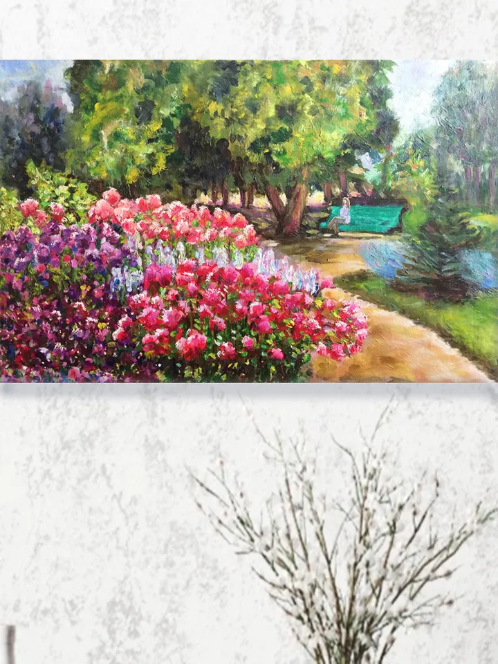 Floral Garden Painting Original Landscape Oil Painting on Canvas