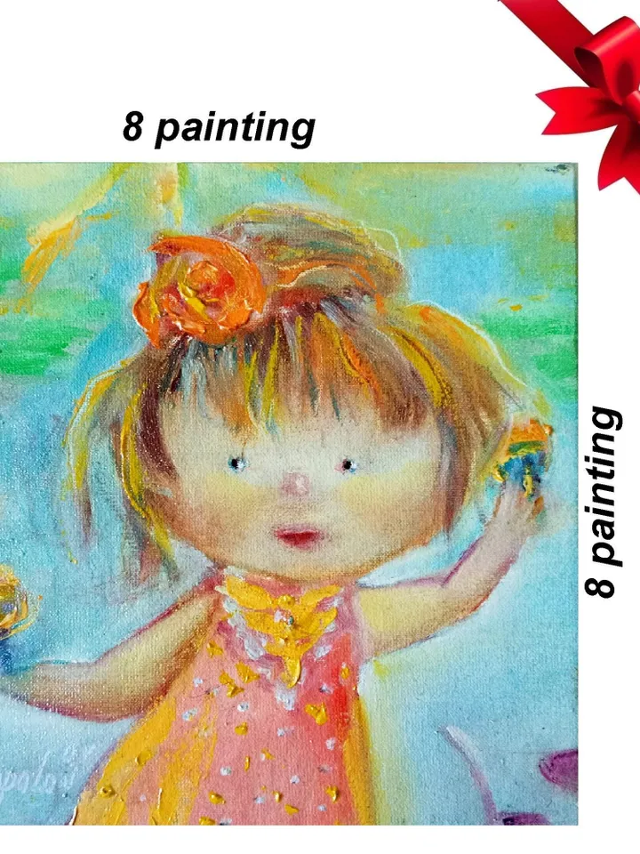 Girl Portrait Painting Impasto Painting Angel Portrait Original Art Naive Style Wall Art Nursery Decor Gift by ArtProkopaloSv