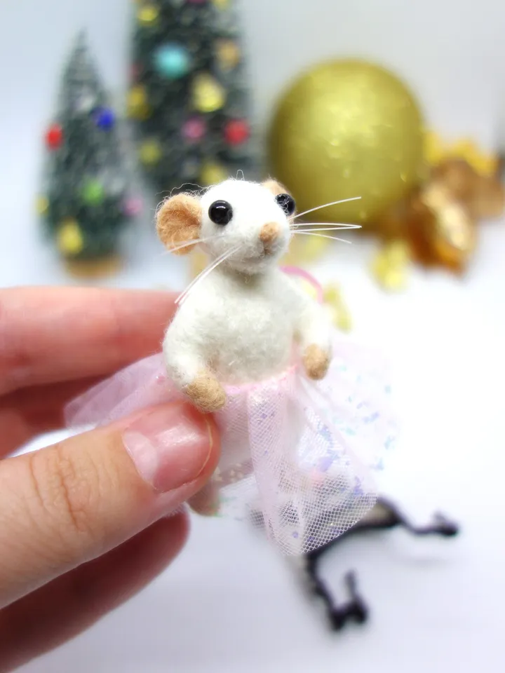 Penny the mouse, miniature needle felted mouse in a panda costume, made to order