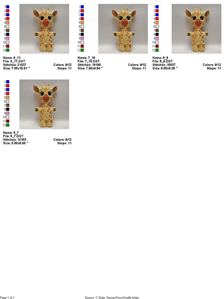 ITH Giraffe toy soft stuffed in the Hoop Digital Design for Machine Embroidery