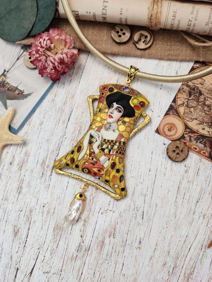 Necklace Adel Klimt, Gold Adele, Lady in gold, Art Nouveau necklace, unusual necklace, gold necklace
