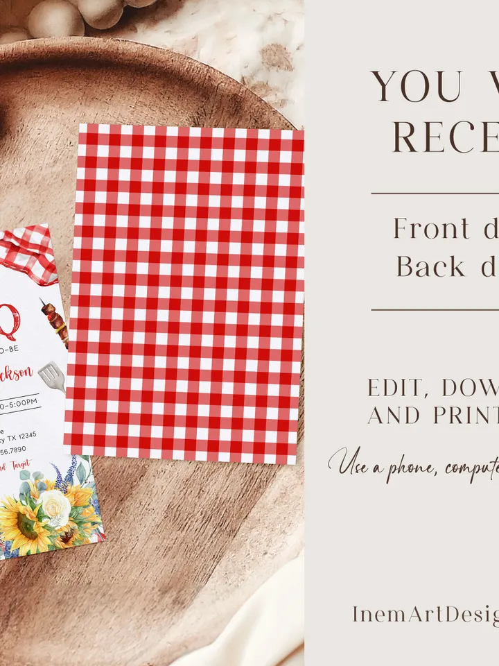 Baby-Q Baby Shower Invitation, BBQ Baby Shower Invite, Backyard Baby Shower, BBQ Party Baby Sprinkle Invitation, Editable Template BBQ02